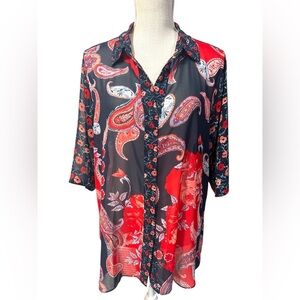 Cato Red and Navy Blue Floral Blouse